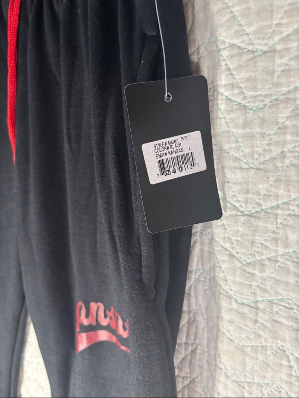 Black Women's Track Joggers with Red Accents - Kansas Script - Picture 4 of 7